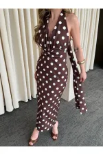 Robe marron à pois avec détail au dos - 4922