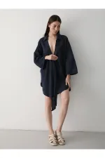 Siyah Flam Keten Kimono Gömlek