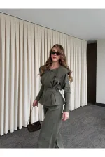 Khaki Design Denim Set - 8002