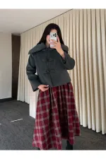 Antrasit Düğme Detaylı Kısa Kaşe Ceket - 7675