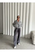 Grey Short Belted Cashmere Jacket - 9495