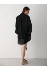 Siyah Flam Keten Kimono Gömlek