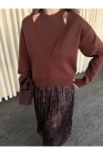 Kahverengi İkili V Yaka Kazak - 251206