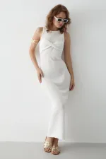 White Dress with Front Twist Detail