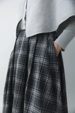 Anthracite Grey Plaid Skirt with Leather Trim - 4977 Anthracite Grey Plaid Skirt with Leather Trim - 4977