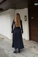 Siyah Bağlamalı Elbise - 4988