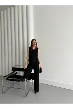Ensemble gilet et pantalon noirs croisés