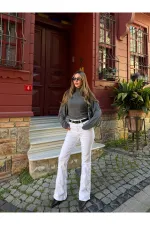 Beyaz İspanyol Paça Jean - 2106