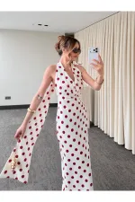 Robe blanc cassé à pois avec détail au dos - 4922