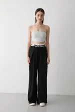 Siyah İp Kemer Detaylı Tasarım Pantolon - 3576