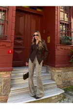 Veste asymétrique marron à ceinture - 3001