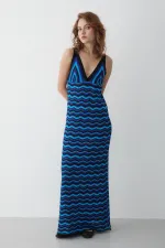 Navy Blue Zigzag Pattern Beach Dress