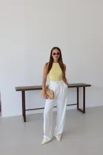 White Palazzo Pants with Gold Buttons and Elastic Waist White Palazzo Pants with Gold Buttons and Elastic Waist