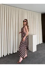 Robe marron à pois avec détail au dos - 4922