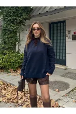 Lacivert - Kahverengi Çizgili Kazak -1510