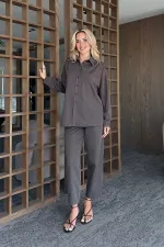 Ensemble chemise et pantalon marron Merlin avec ceinture - 8453