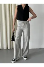 Grey 100% Linen Palazzo Trousers