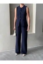 Dark Navy Camille Classic Button-Down Vest Trousers - 8449 Dark Navy Camille Classic Button-Down Vest Trousers - 8449