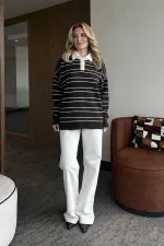 Kahverengi Beyaz Çizgili Kazak -1510