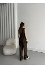 Ensemble gilet et pantalon croisé marron