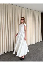 Beyaz Mini V Yaka Elbise - 242480