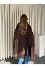 Kahverengi Muadil Tasarım Triko Pelerin Şal - 5241