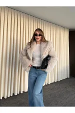 Manteau en fourrure beige - 9679