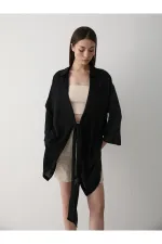 Siyah Flam Keten Kimono Gömlek