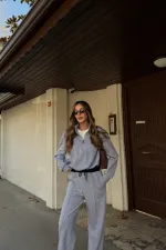 Ensemble de survêtement gris avec détail t-shirt et taille élastique - 0740