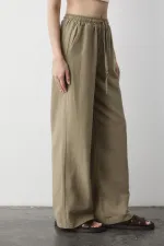 Pantalon en coton et lin Çağla avec taille élastique