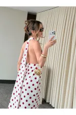 Robe blanc cassé à pois avec détail au dos - 4922