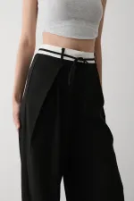 Siyah İp Kemer Detaylı Tasarım Pantolon - 3576