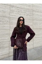 Bordo Bağcıklı Ceket - 9702