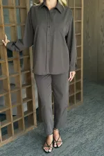 Ensemble chemise et pantalon marron Merlin avec ceinture - 8453