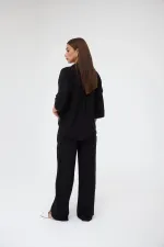 Ensemble deux pièces chemise et pantalon en lin noir