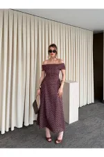 Robe midi marron à pois Madonna Neck - 00888