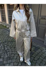 Stone Bomber Satin Jacket and Pants Set - 9663 - 51229