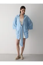 Blue Flam Linen Kimono Shirt