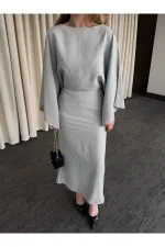 Gri Yarasa Kol Modal Elbise - 5000