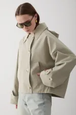 Mint Kapüşonlu Kısa Trençkot - 7003