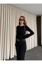 Black Crew Neck Long Sleeve Bodysuit - 0098