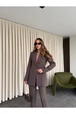Kahverengi Belden Oturtma Blazer Ceket - 9684