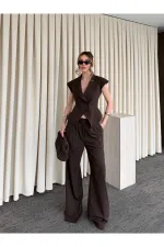 Kahverengi Margot Yelek Pantolon Takım - 308