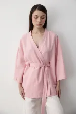 Pembe Iç Kemerli Fakir Kol Kimono - 5383