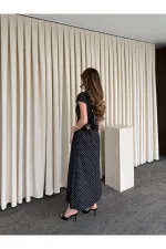 Robe longue noire à pois - 5092