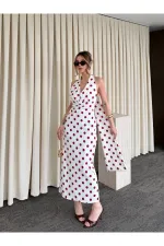 Robe blanc cassé à pois avec détail au dos - 4922