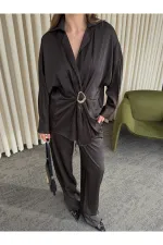 Brown Buckled Shirt and Trousers Set - 51240 Brown Buckled Shirt and Trousers Set - 51240
