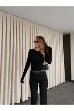 Black Crew Neck Long Sleeve Bodysuit - 0098
