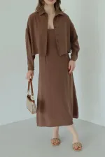Kahverengi Modal Gömlek Elbise Takım