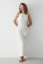 White Dress with Front Twist Detail